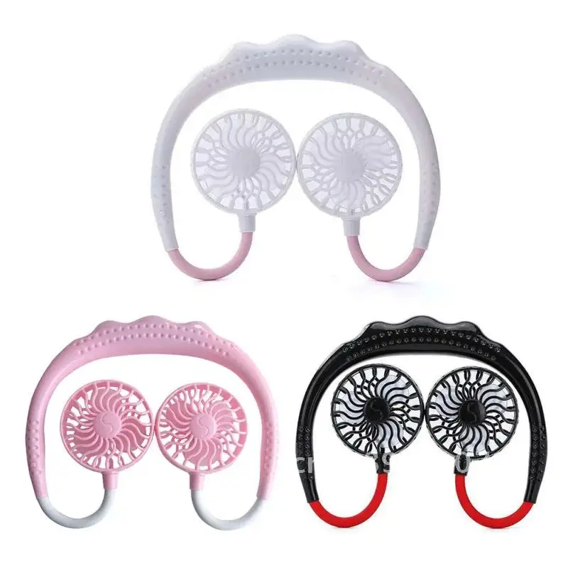 Mini ventilador de cuello portátil USB, ventilador de doble cabeza, banda para el cuello, ventilador de escritorio pequeño recargable, Enfriador de aire de mano, ventilador deportivo colgante