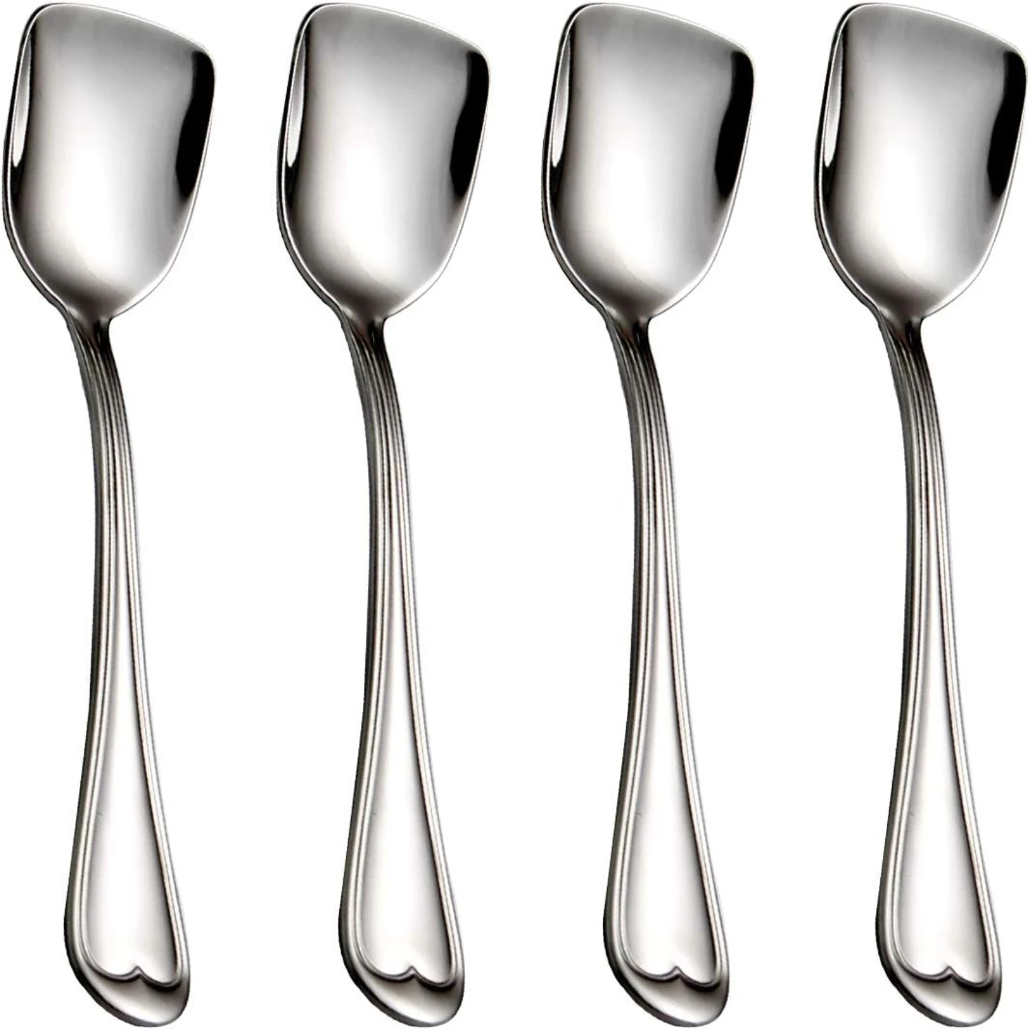 Dessert Spoons, Square Head Spoons, 18/10 Stainless Steel Spoon Set of 4,Ice Cream Spoons, Stirring Spoon for Tea, Dessert, Suga