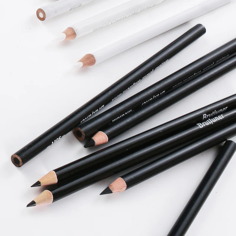 Brutfuner 12Pc Weiß & Schwarz Farbige Bleistifte Berufs Öl Farbe Bleistift Zeichnung Bleistift Set Skizze Schule Student Kunst Liefert – Detail 5