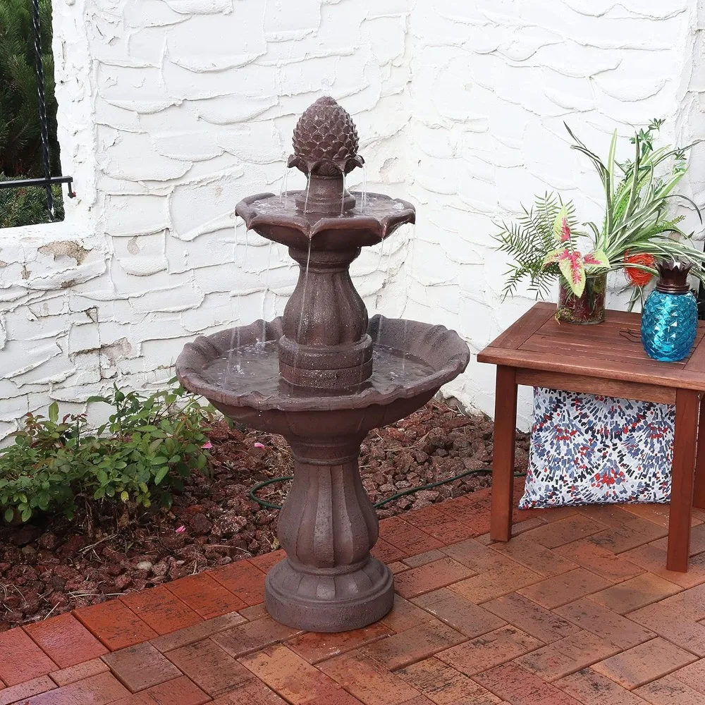 38 inch curved base outdoor fountain - suitable for backyard, garden or yard, double-layer waterfall fountain