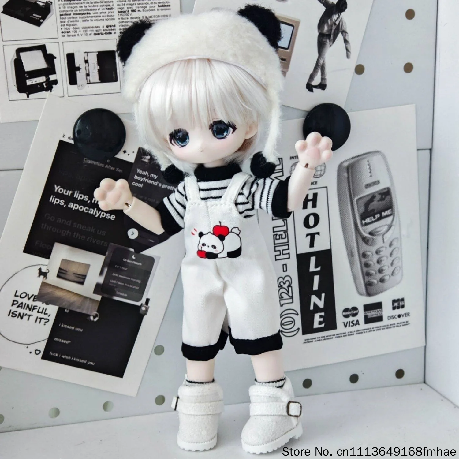 Cute Panda Bear Bjd Doll Clothes Set For Bunny Dream Box, Unisex 4/5 Pcs Outfit With Overalls Hat Socks Shoes For 11-17cm Dolls