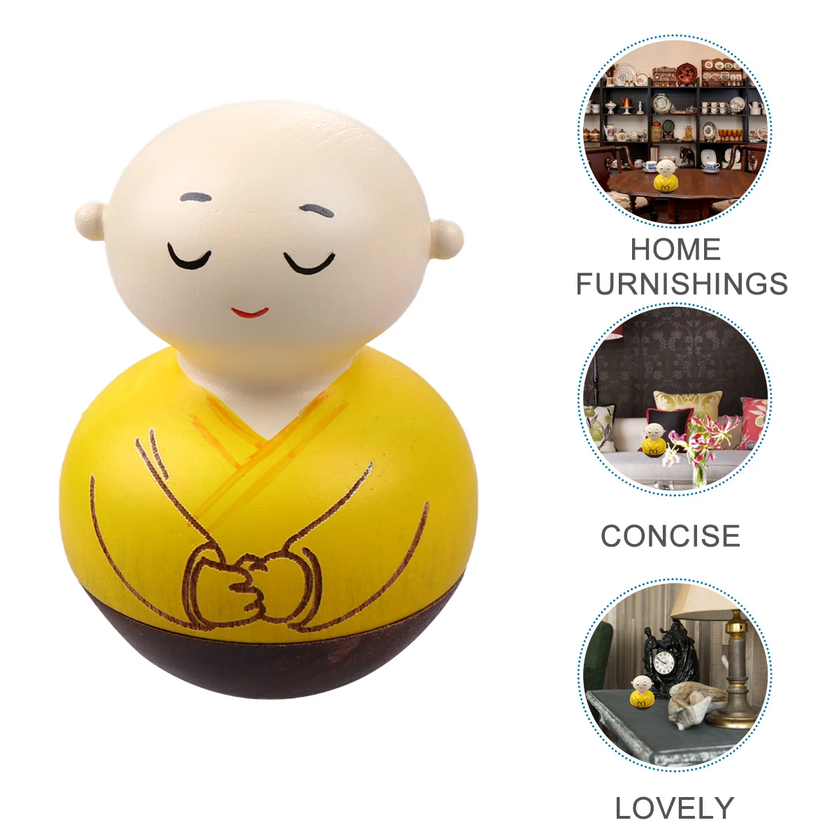 

Wooden Tumbler Monk Statue Creative Handmade Desktop Ornament Yellow Eye Closed For Home Room Decor Gift Idea Wood Craft Figure