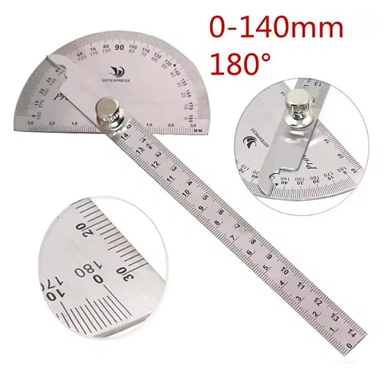 180 Degree Stainless Steel Protractor 140mm Adjustable Angle Ruler Goniometer For Woodworking Mechanical Measurement Tool
