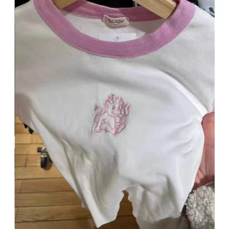 

Pink orn Embroidery ort Sve T-irt Pure Cotton Women's Sle Brandy Girl Official Website American BM Faion