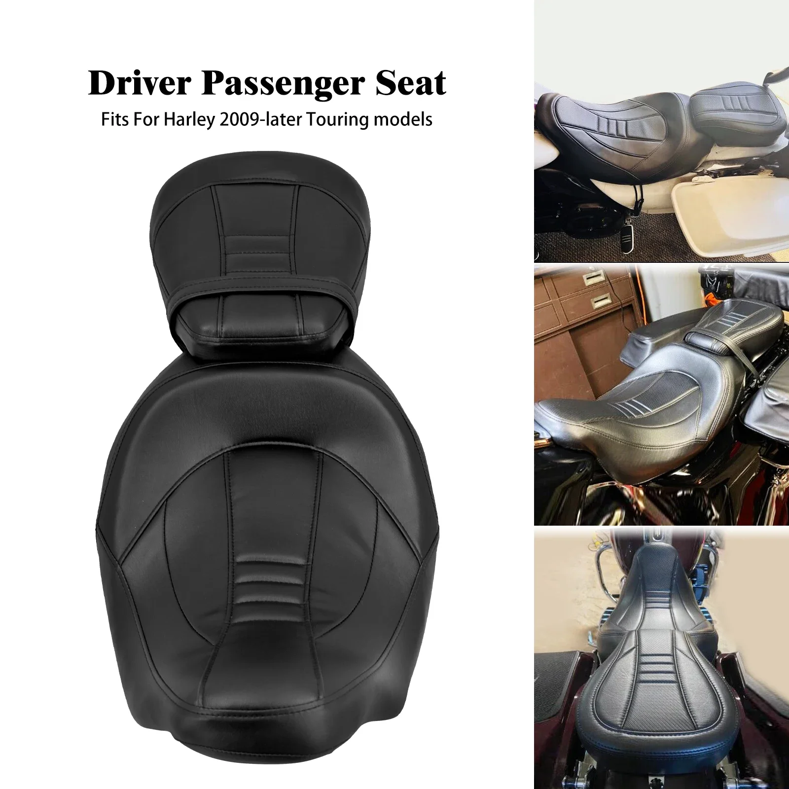 Motorcycle Black Two-Up Leather Driver Passenger Front Rear Seat For Harley Touring Road King Electra Street Glide 2009-2023 22