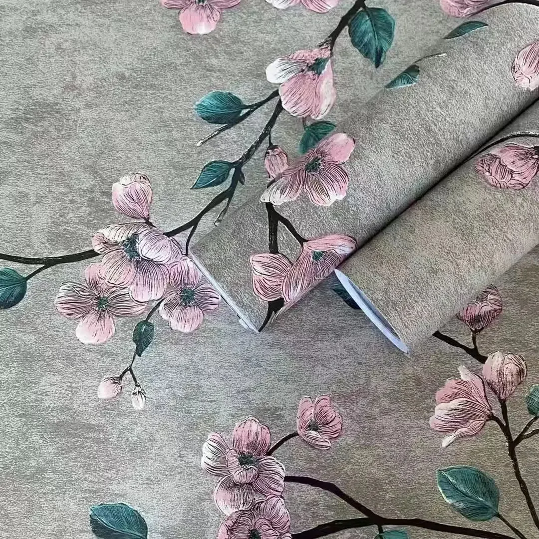 Blumen-Wandaufkleber, graue Tapeten zum Abziehen und Aufkleben, selbstklebende Blumentapete, abnehmbares Kontaktpapier, dekoratives Möbeldekor