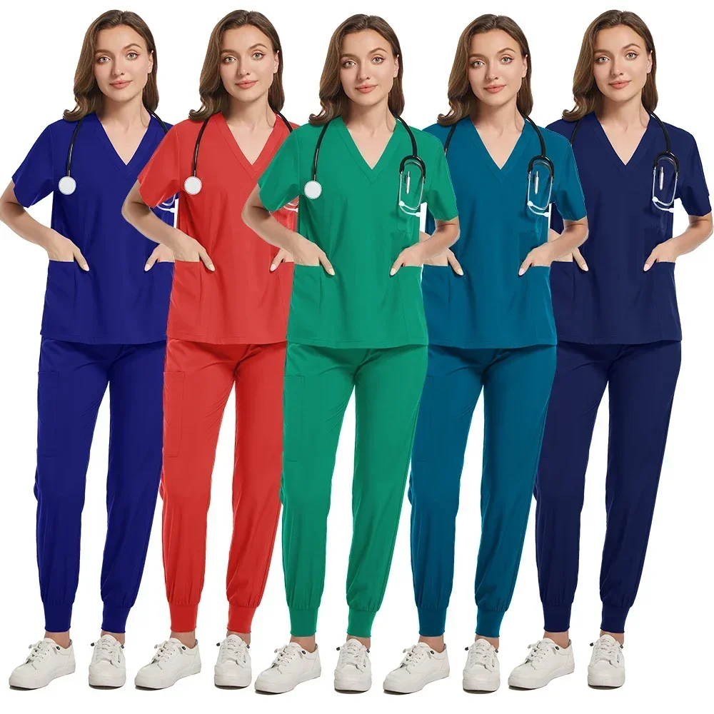 

Short Sleeve Scrubs Surgical Nursing Uniforms Nurse Women V-neck Pocket Workwear Dentist Medical Uniforms Men Clinic Scrub Suit