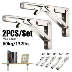 2PCS Triangle Folding Angle Bracket Heavy Support Stainless Steel Adjustable Wall Shelves Mounted Table Shelf Bracket for Bench