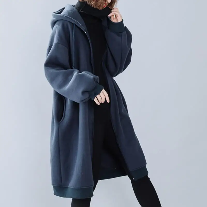 

Women's Casual Hooded Fce-Lined Sweatirt Long Warm Outerwear Trendy Brand Ladies' Clothing plus Size Zipper Closure