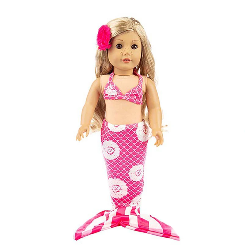 Costume da sirena Set da 18 pollici/40 cm Occhiali da sole Costume da bagno Bagagli Vestiti per bambole americane Gonna Baby Doll Reborn Doll Toys Ragazza regalo