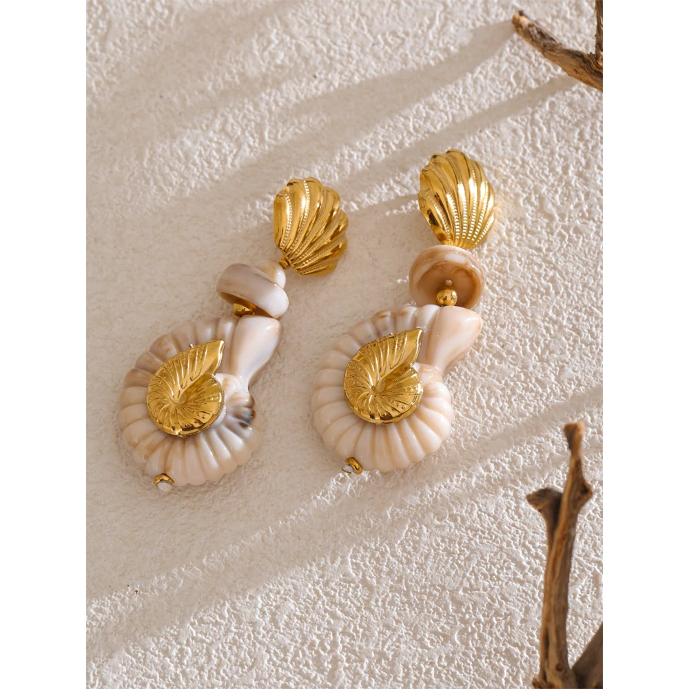 Yhpup Ocean Series Resin Shell Conch Drop Dangle Earrings for Women Stainless Steel Summer Holiday Daily Attractive Jewelry New