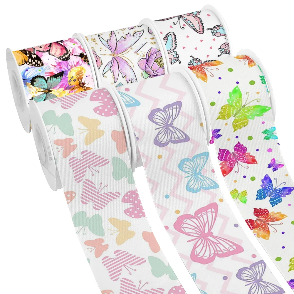 

Spring Season Colorful Butterfly Pattern Printed Grosgrain Satin Ribbon for Gift Wrapping Hair Bow 50 Yards