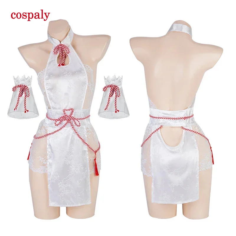 Halloween little fox girl Miko cosplay backless cheongsam lolita dress lace hollow out qipao uniform lingerie sleepy