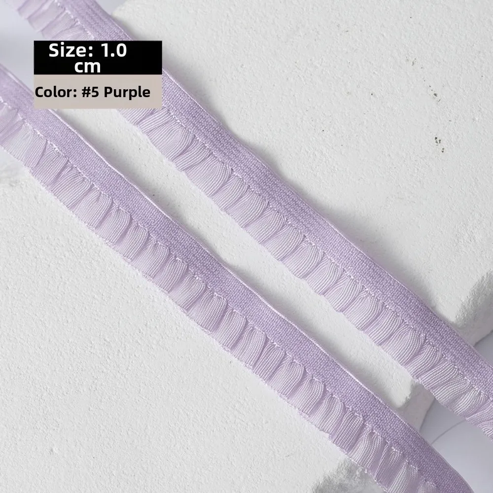Multi-Color Ruffle Lace Trim 10 Yards Length 1cm Width Elastic Frill Ribbon Stretchable Fabric Frilled Edge