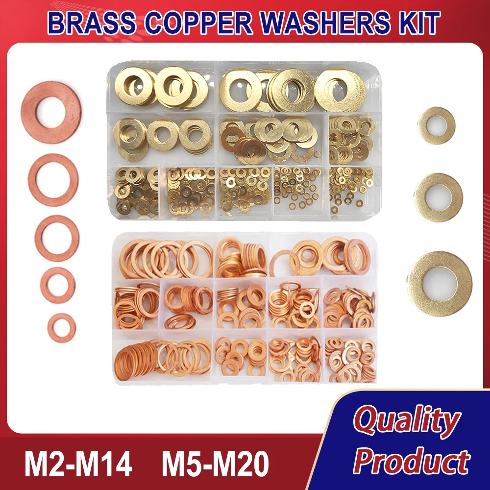 M2-M14/M5-M20 Gasket Copper Washer Set Meson Pad Sheet Metal Collar Brass Flat Plain Washer flat gasket Kit 240Pcs 325Pcs/set