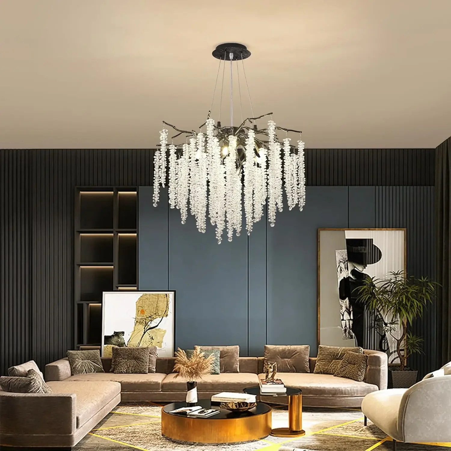 

Modern Crystal Chandelier Black Tree Branch Chandeliers Fixture for Dining Room Raindrop Led Pendant Lights Crystal Lamp