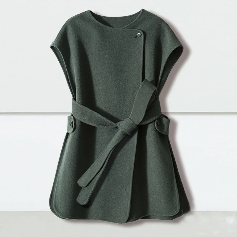 Layered Woolen Vest for Women in Winter New Autumn and Winter Horse Clip Temperament Slimming Lace-up Jacket