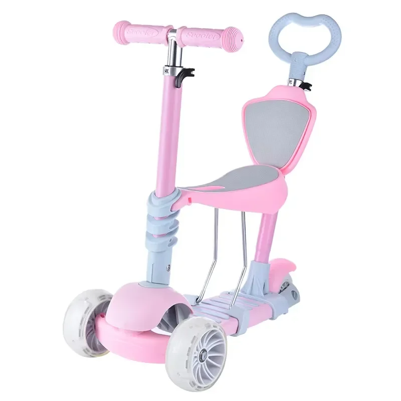 Kids Scooter Stroller 5 in 1 3 PU Flash Wheel Adjustable Seat and Handle