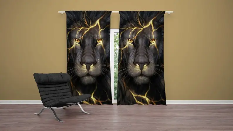 Lion Blackout Curtain, Animal Print Living Room Decor
