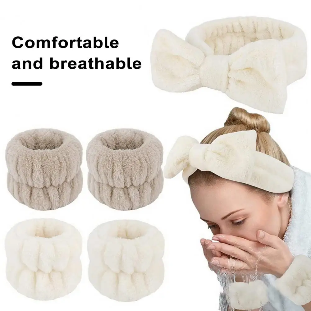 Face Wash Hair Band Soft Comfortable Spa Headband Bowknot Headband Wristbands Set Wrist Washband Towel Wristbands Hair Headband