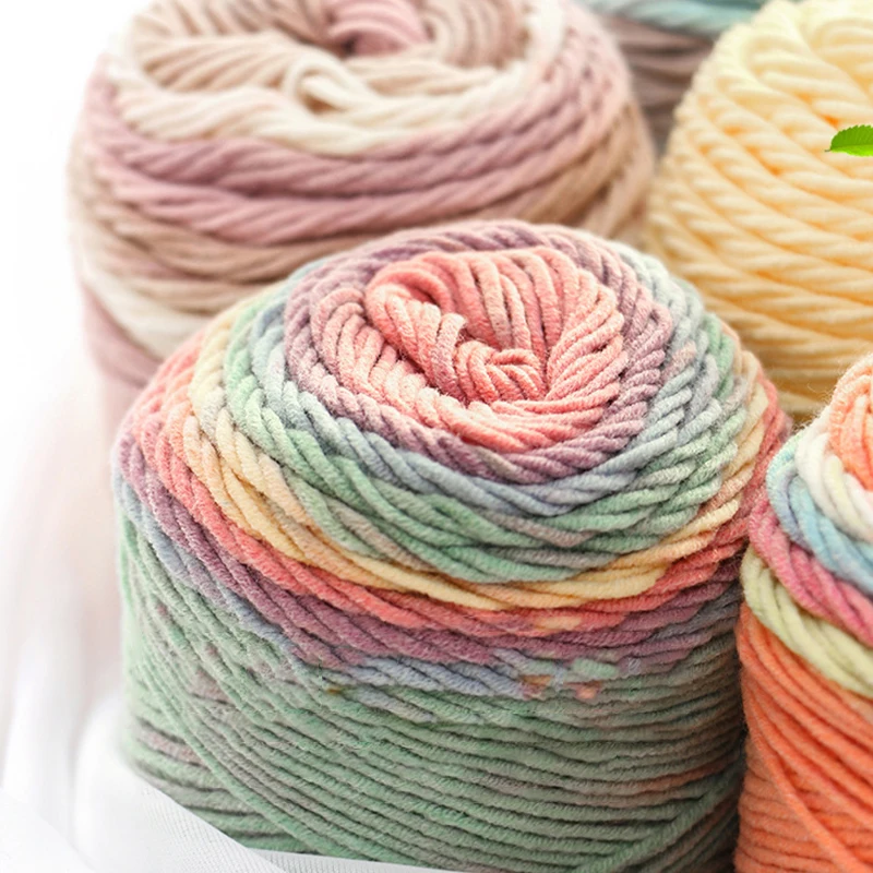 

2 Pcs Rainbow Cotton Yarn Segment Dyeing 100g/Ball 5 Strands Of Thick Wool Line DIY Knitting Crochet Sweater Scarf Blanket