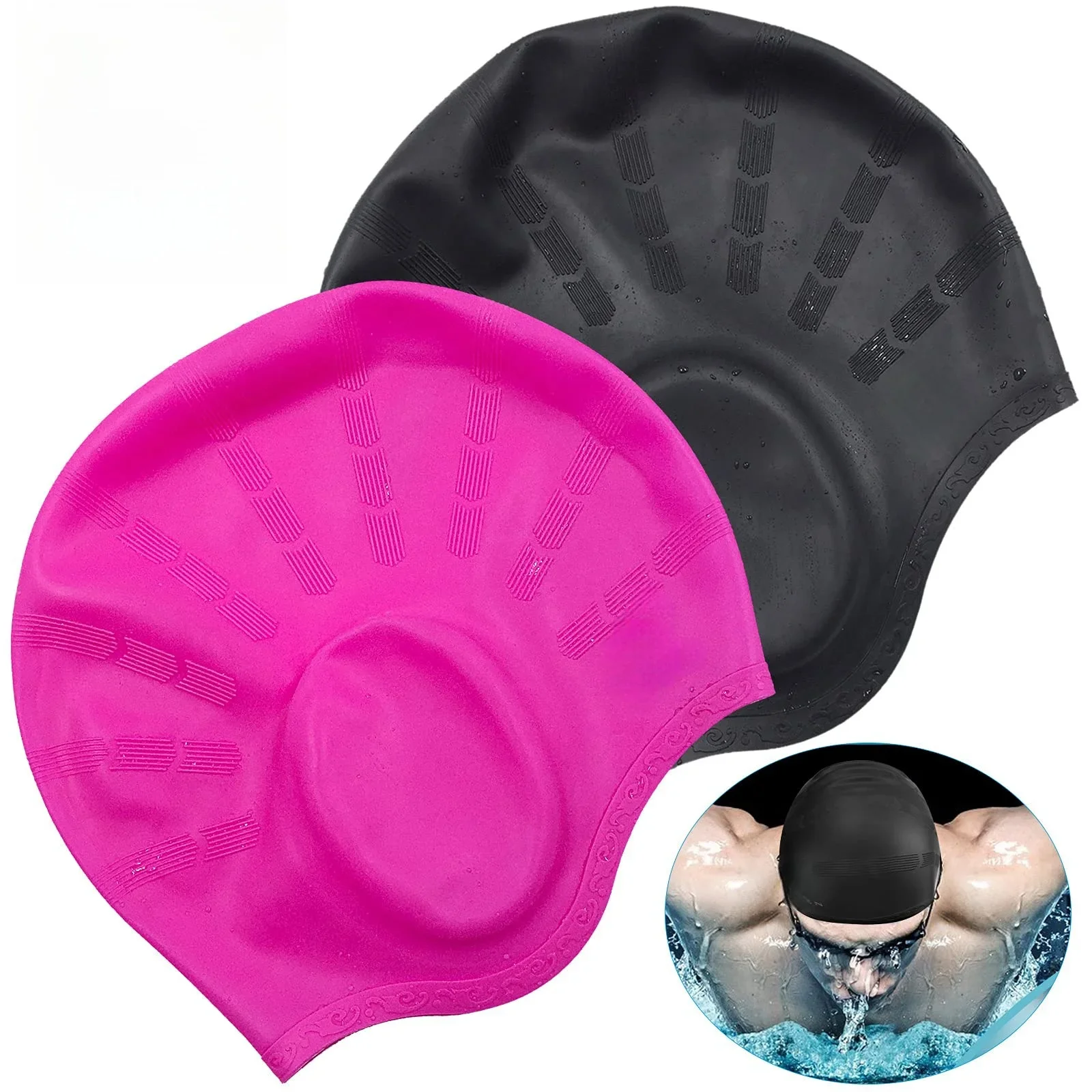 

Waterproof Swimming Cap - High Elasticity, Ears Protection, Large Silicone Diving Cap for Enhanced Comfort and Durability