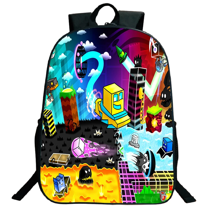 Large Capacity Geometry Dash Backpack for Teenage Students Travel Knapsack Boys Softback School Bags Kids Bookbag Laptop Bag