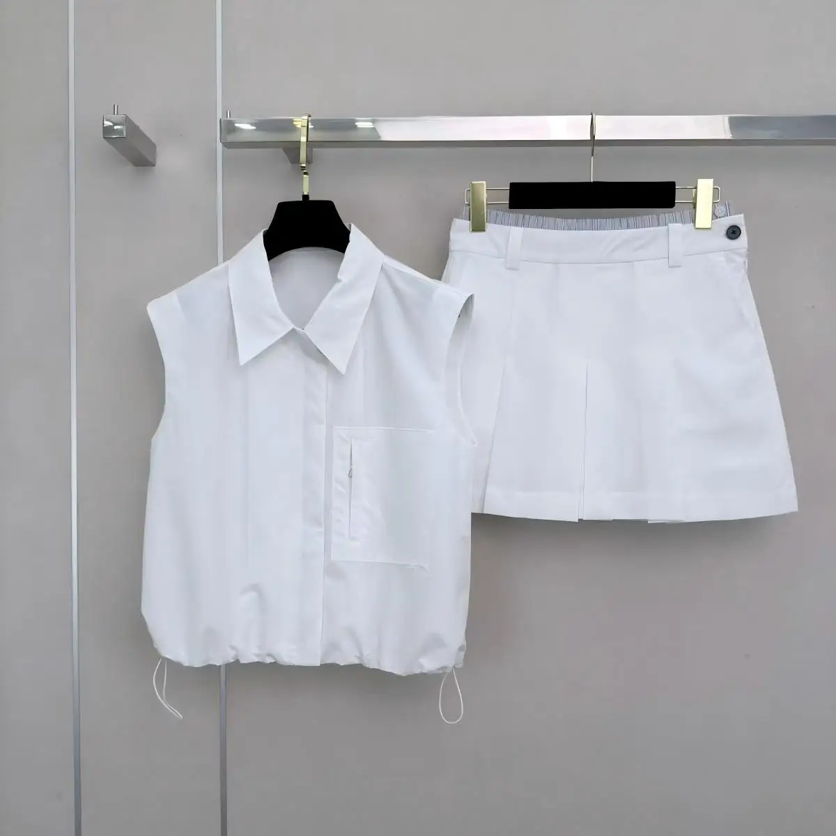2026 High Quality New Women's Sleeveless Collar Shirt Set--hb725