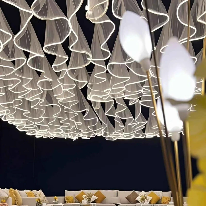 

40-метровые свадебные потолочные марлевые шторы в корейском стиле, светящиеся волны, подвесной реквизит для вечеринки, сцены, зала, украшения дома
