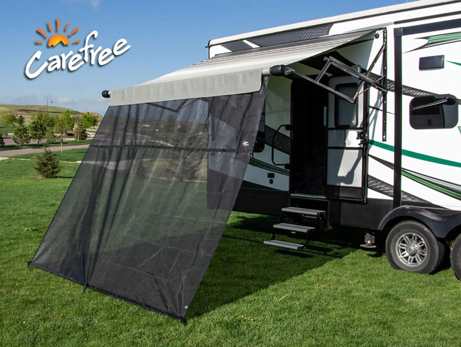 Black Mesh RV Awning Shade Screen, Canopy Sun Blocker, Camper Accessory for Front Patio (17' x 9')