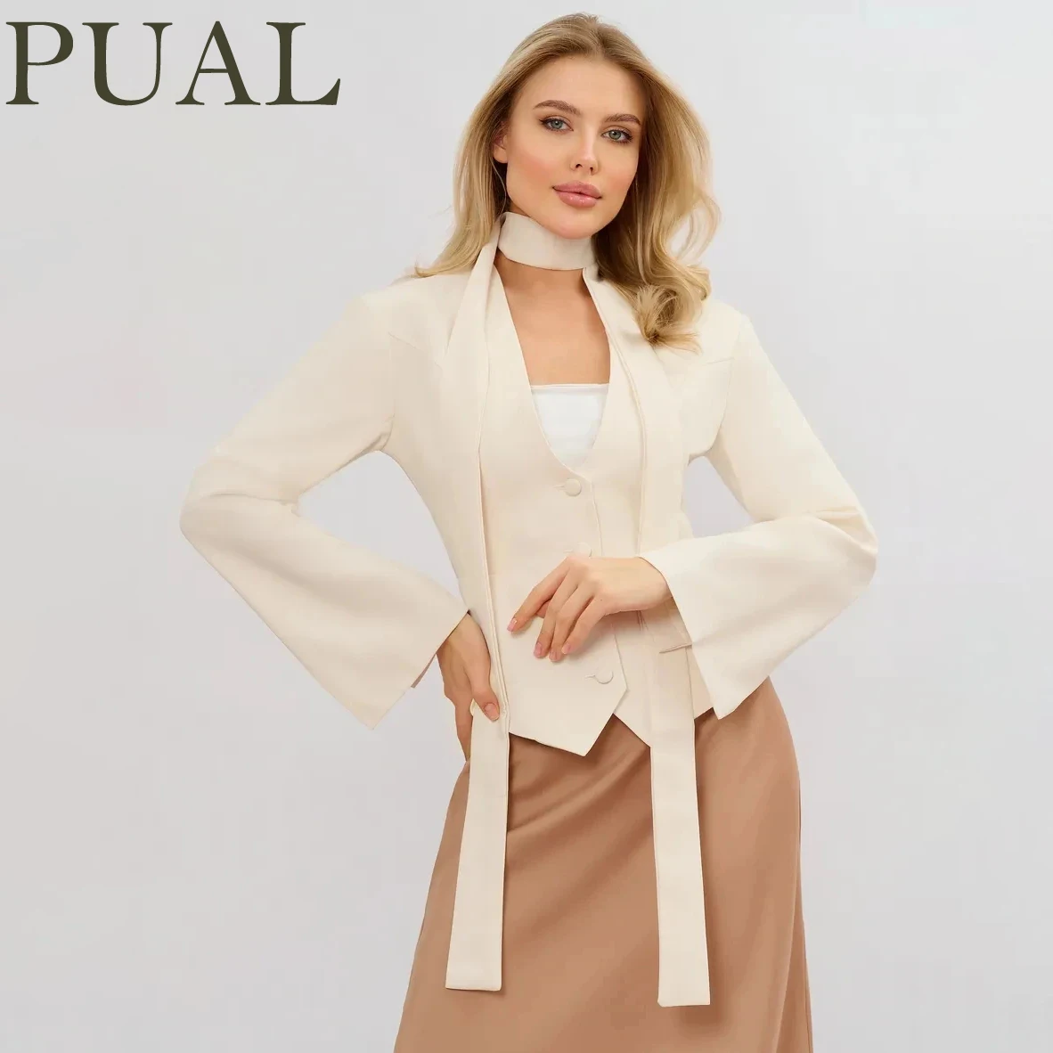

Женский весенне-летний пиджак-обманка PUAL с шарфом, элегантный, для вечеринок, модный, трендовый, 2026, женственный, модный наряд, пальто