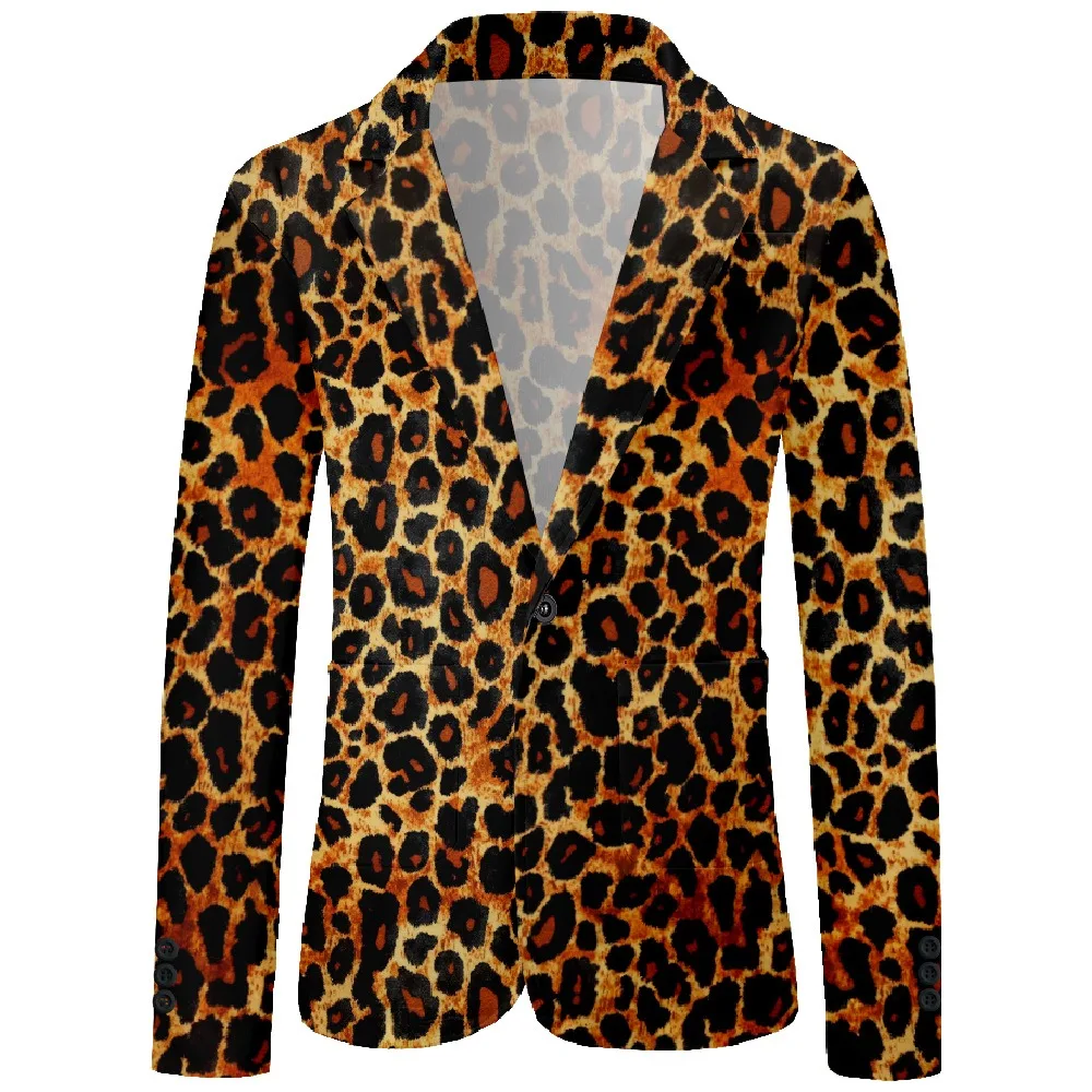 Mens Blazer Leopard Printed One Buttons Casual Sport Coat Lightweight Business Jacket Slim Fit Blazers Plus Size 9XL