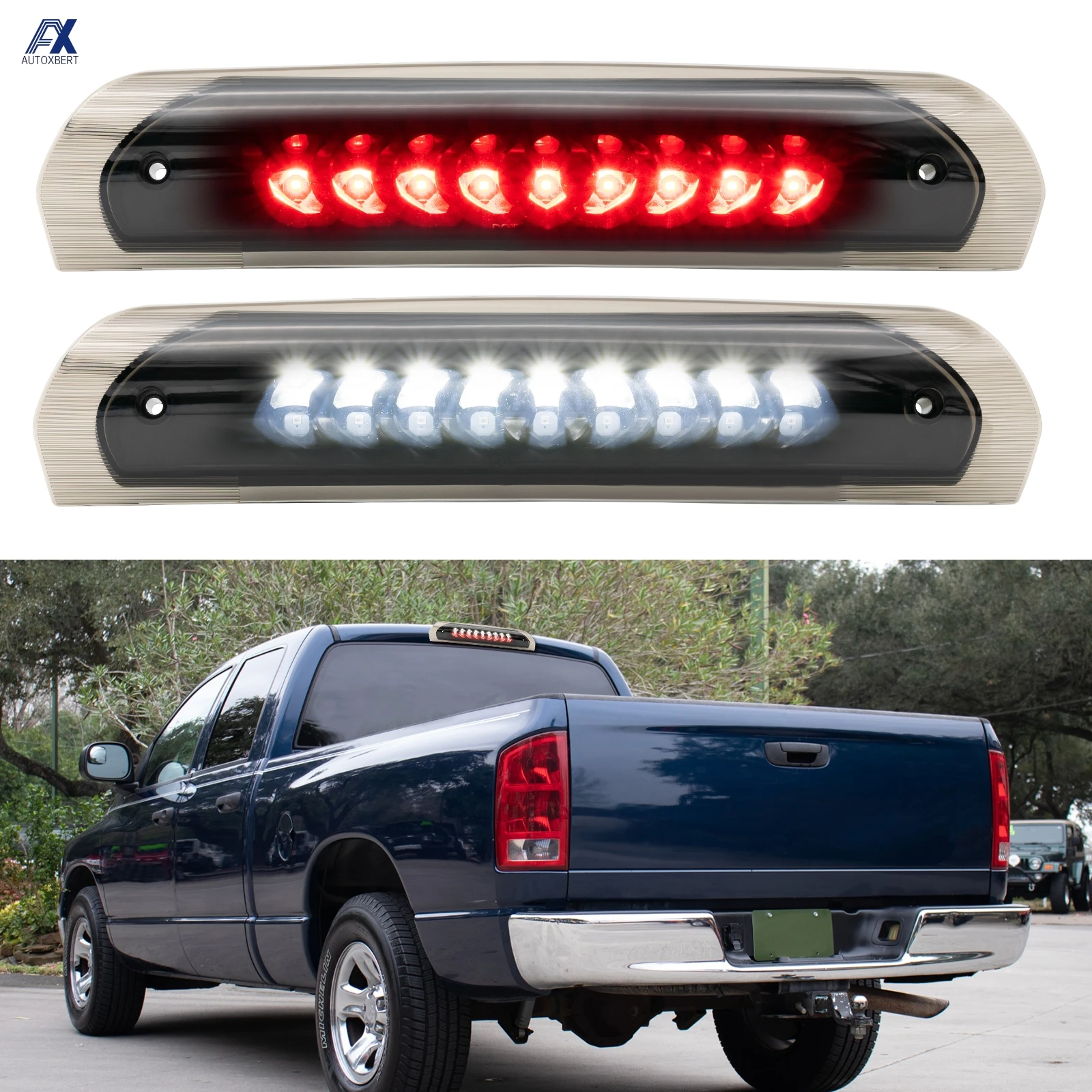 

Third Brake Light Replacement for Dodge RAM 1500 2500 3500 2002-2009 Red LED 3rd Brake Light White Cargo Light Kit Smoked Lens