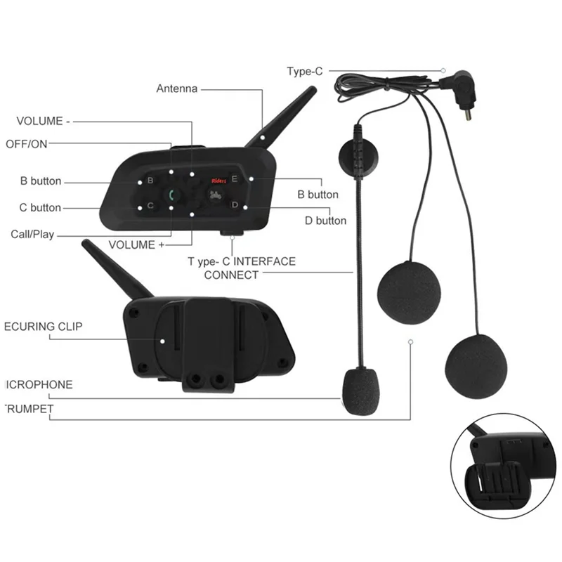 

V6 PRO 800M мотоциклетная Bluetooth-гарнитура для шлема, домофон для мотоцикла, 6 гонщиков, BT, беспроводной водонепроницаемый домофон-[Y06A]