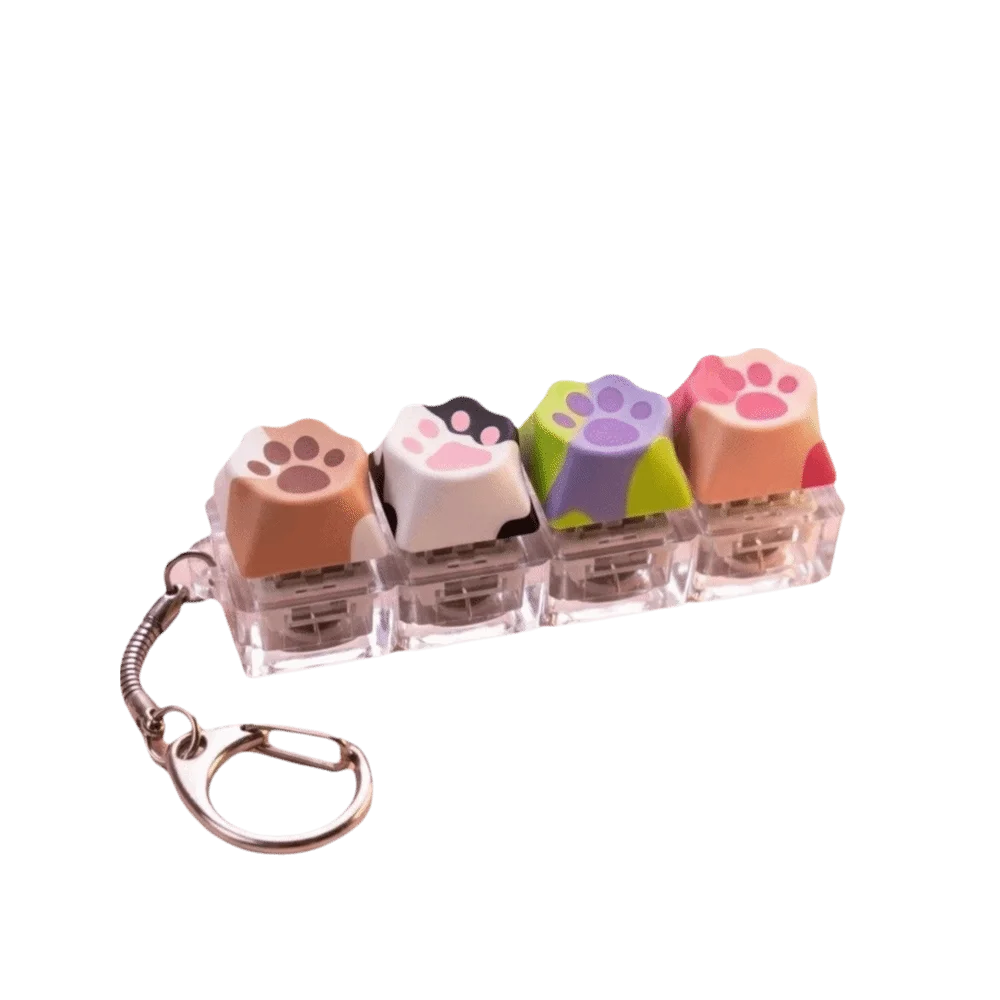 Cat Paw Fidget Keychain Portable With Light 4‑Key Keycap Bag Pendant Without Light Novelty Fingertip Pressing Keyring Collection