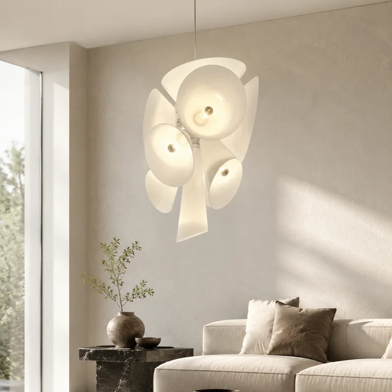 Modern Sculptural White Acrylic Shade Cluster Minimalist Designer Living Room Dining Area Contemporary Art Style Pendant Lamp