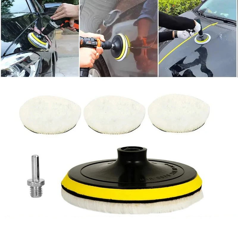 3/4/5 Inch Wool Buffing Sponge Polishing Pads Car Waxing Sponge Disk Wool Wheel Car Gadget 5Pcs Polishing Kit Car Polishing Pad