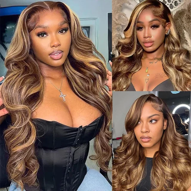 30 40 Inch 16A Highlight Ombre Body Wave Bundles 100% Human Hair Brazilian Pure Human Hair 2 3 4 PCS Colored 4/27 Weave Raw Hair Bundles Extensions For Women 4