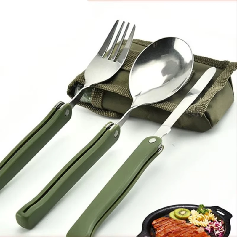 Utensilios de cocina largos, mochila, tenedor deportivo, cuchillo plegable de acero inoxidable, juego de utensilios y cucharas, Combo, cubiertos para campamento de Picnic, vajilla