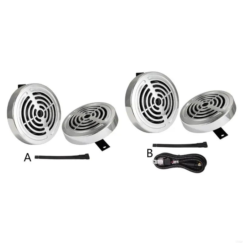 Pair Of 12V Auto Horns 92mm Diameter Sturdy Metal Construction New