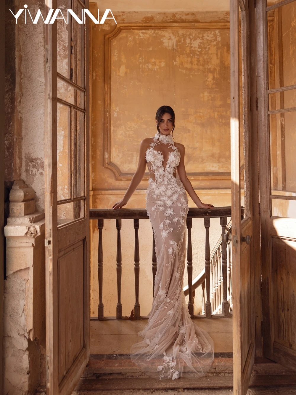 

Sparkly Beaded 3D Flower Mermaid Long Wedding Dress Sexy Halter Backless Bridal Gown 2026 Customized Luxury Dresses For Bride