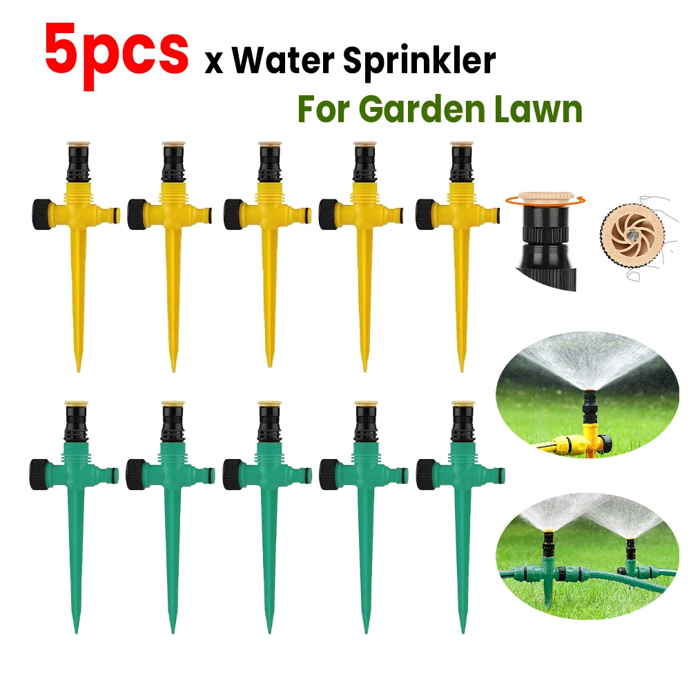 5pcs Auto Irrigation System 360 Degree Rotation Irrigation Watering Sprinkler Corrosion Resistant for Garden Lawn