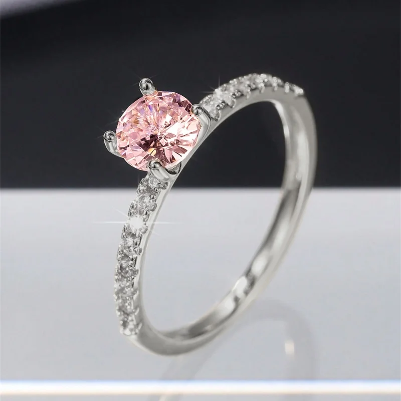 Huitan Klassisches 4-Krallen-Design, rund, Zirkonia, für Damen, Hochzeit, Verlobungsringe, 3 Farben erhältlich, zurückhaltender Brautschmuck, heißer Verkauf – Detail 15