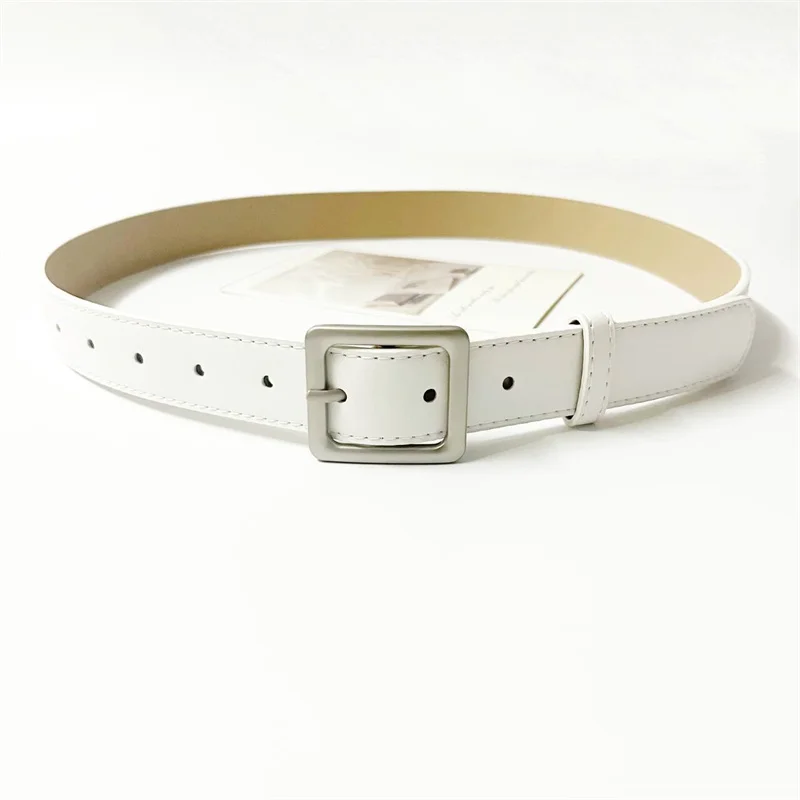 American Style White Belt for Women Casual Square Buckle Versatile for Pants And Skirts Denim Belt New Model Soft Surface