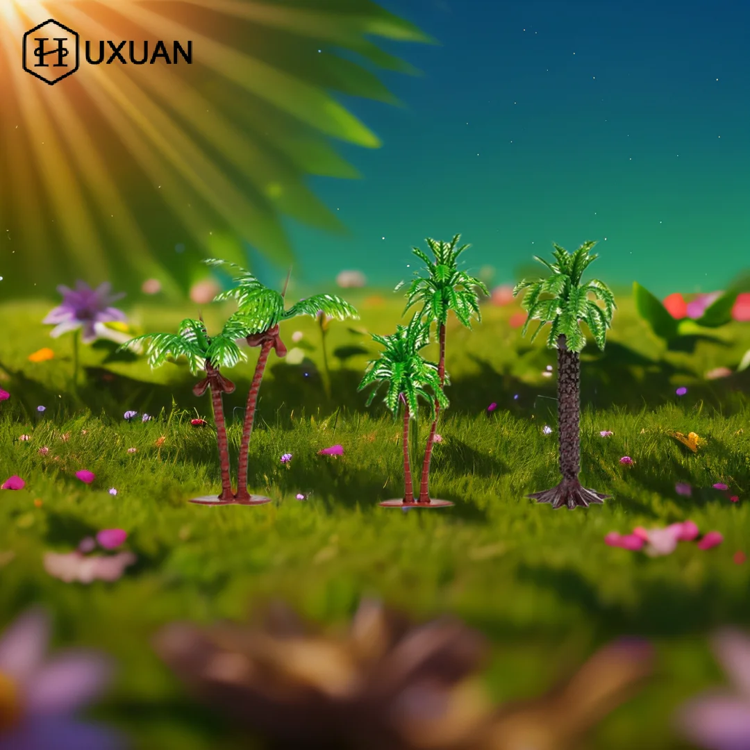 5PCS DIY Park Rainforest Train Railroad Decor Dollhouse Simulation Coconut Palm Tree Model Building Landscape Miniature Tree