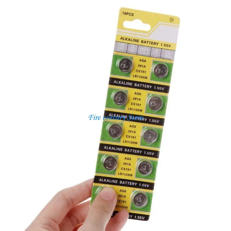 J6PA 10Pcs/card AG8 For Watch Remote LR1120 Cell Coin Alkaline Battery 1.55V Button Batteries For Watch Toy Remote