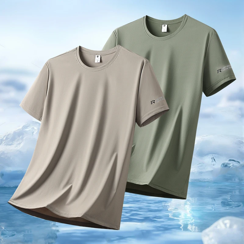 Summer Ice Silk High Elastic Men's Sports and Leisure T-shirt Comfortable Breathable Sweat-absorbing Quick Drying Top image 3