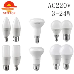 Bombilla LED de ahorro de energía AC220V E27 B22 E14 3w-24w 3000K 4000K 6000K lámpara con Ce Rohs para decoración Interior de oficina y hogar