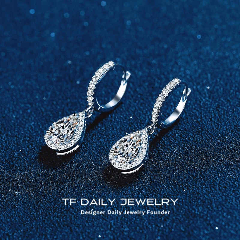 

New Style Water Drop Platinum PT950 Drop Earrings Women Pear Cut Moissanite Diamond 1ct Sparkling Girl Engagement Fine Jewelry