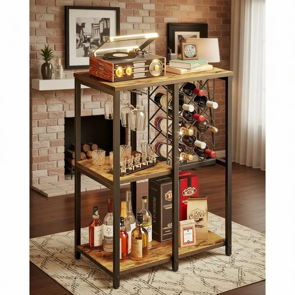 

Трехуровневая винная стойка, тележка для напитков и кофе с полками, держателем для стаканов и розеткой для бара, кухни, столовой